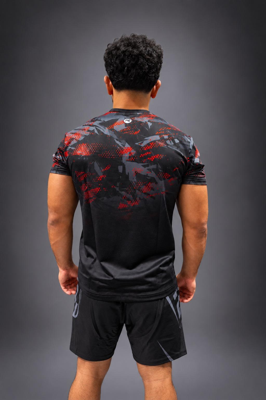 T-shirt d'entraînement RAIZEN camo rouge, vue de dos