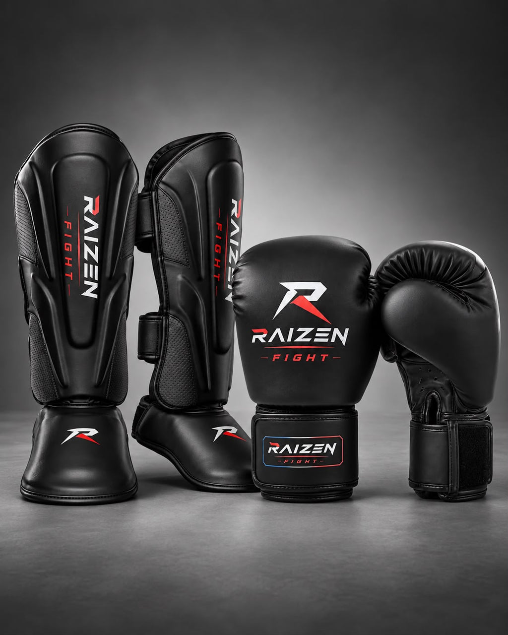 Pack RAIZEN protège-tibias et gants de boxe