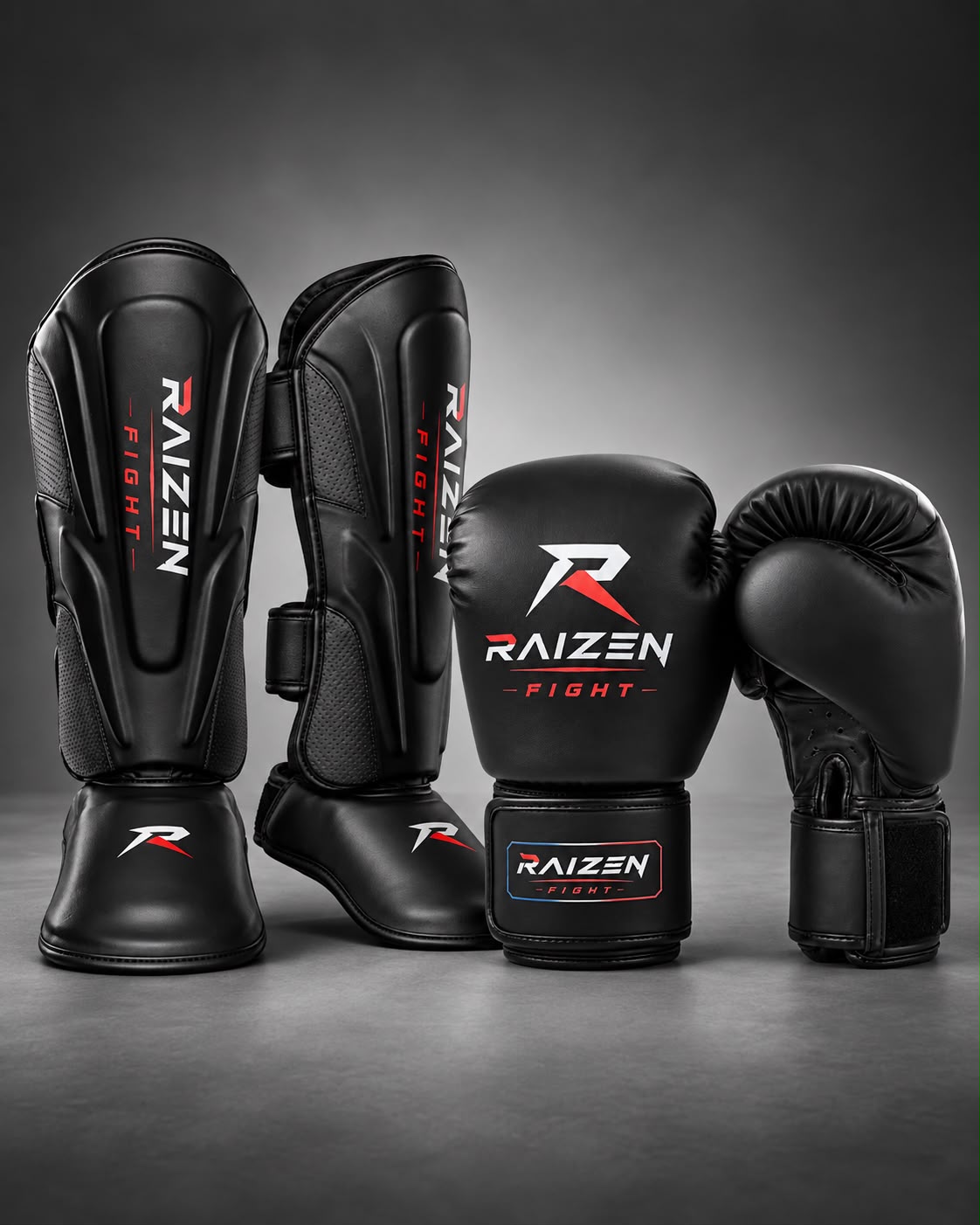 Pack RAIZEN protège-tibias et gants de boxe